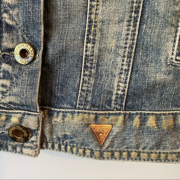 Guess jeans women gold splattered jean jacket. Size Large - Picture 7 of 15